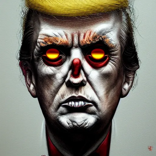 Image similar to head portrait of donald j. trump as a zombie with white eyes, 7 days to die zombie, delicate brush strokes, fine art, award winning, subtle colors, intricate, elegant, sharp focus, cinematic lighting, digital painting, 8 k concept art, art by michael hussar, art by brom, art by z. w. gu, 8 k