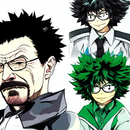 Image similar to walter white as izuku midoriya, yoji shinkawa