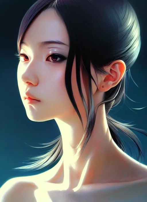 Image similar to a ( artistic otaku ) woman, looking at the camera, beautiful and aesthetic, close up, pretty, dramatic pose, intricate, highly detailed, detailed face, smooth, sharp focus, specular light, occlusion shadow, rim light, artgerm, artstation, art by greg rutkowski and ilya kuvshinov and salvador dali, fantasy illustration