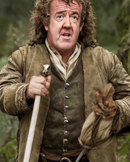 Image similar to film still close - up shot of jeremy clarkson as bilbo baggins from the movie the hobbit. photographic, photography