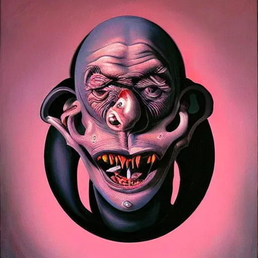 Image similar to oil painting with black background by christian rex van dali todd schorr of a chiaroscuro portrait of an extremely bizarre disturbing mutated man with acne intense chiaroscuro obscuring features lighting perfect composition masterpiece