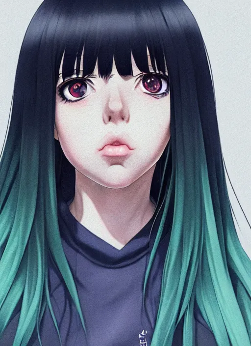 Image similar to a potrait of billie eilish as an anime, fine, realistic, shaded, lighting, ilya, kuvshinov, katsuhiro, artgerm, jeremy, lipkin, michael, garmash, unreal, engine, 5, radiant, light, detailed, intricate, environment