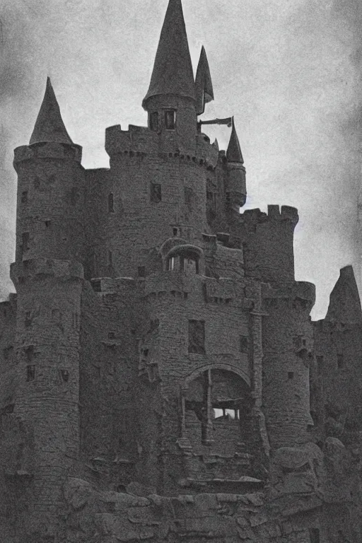 Image similar to castle grayskull,, silver iodide, 1 8 8 0 photograph, sepia tone, aged paper, sergio leone, master prime lenses, cinematic