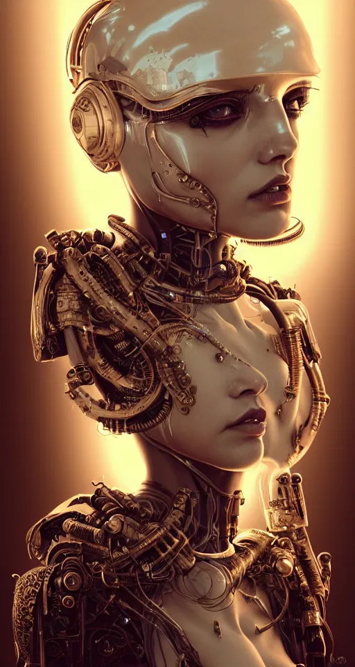 Image similar to soft lustrous hard tech ivory biotech raver gutter punk cyborg bioweapon, golden ratio, details, sci - fi, dark fantasy, cyberpunk, intricate, decadent, ornate, highly detailed, digital painting, octane render, 8 k, artstation, concept art, smooth, sharp focus, illustration, art by artgerm, loish, wlop