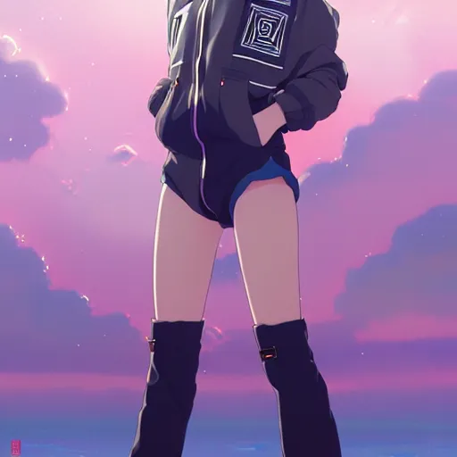 Image similar to a beautiful natalie portman as an anime boy gravure model, wearing oversized mayan bomber jacket and leotard with overalls, bulky poofy bomber jacket with mayan patterns, aztec street fashion, gapmoe yandere grimdark, trending on pixiv fanbox, painted by greg rutkowski makoto shinkai takashi takeuchi studio ghibli, akihiko yoshida