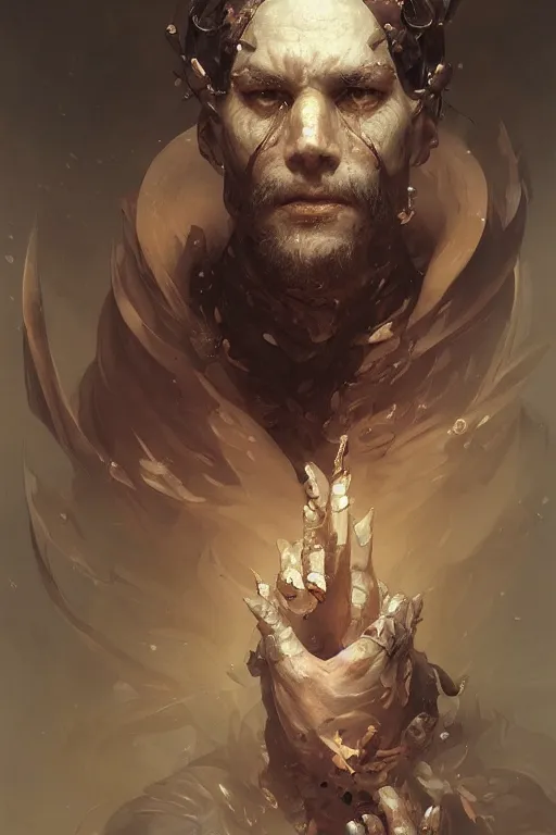 Prompt: A full portrait of a beautiful terrible powerful blind meat priest, intricate, elegant, highly detailed, digital painting, artstation, concept art, smooth, sharp focus, illustration, art by Krenz Cushart and Artem Demura and alphonse mucha