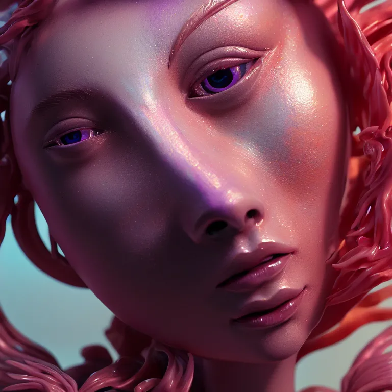 Image similar to goddess full painted acryllic sculpture close-up portrait. orchid bird phoenix jellyfish betta fish, intricate artwork by Tooth Wu and wlop and beeple. octane render, trending on artstation, greg rutkowski very coherent symmetrical artwork. cinematic, hyper realism, high detail, octane render, 8k