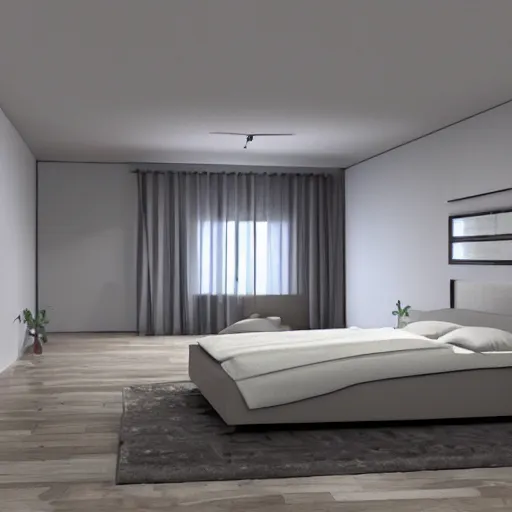 Image similar to 3 d render of a liminal space bedroom