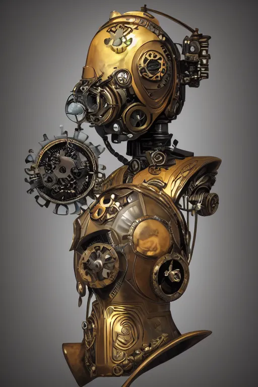 Image similar to steampunk mask minimalist fantasy art robot ninja helmet, global illumination ray tracing hdr fanart arstation by sung choi and eric pfeiffer and gabriel garza and casper konefal chaykin howard and campionpascale and cooke darwyn and davis jack