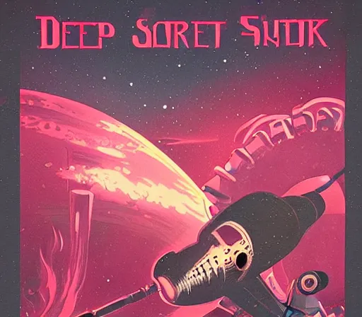 Prompt: retro dark vintage sci-fi : : 2D matte gouache book cover illustration : : deep space macabre sci-fi world