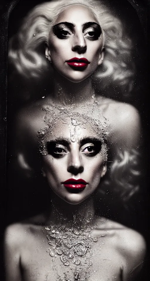 Image similar to a wet plate photograph, a portrait of Lady Gaga