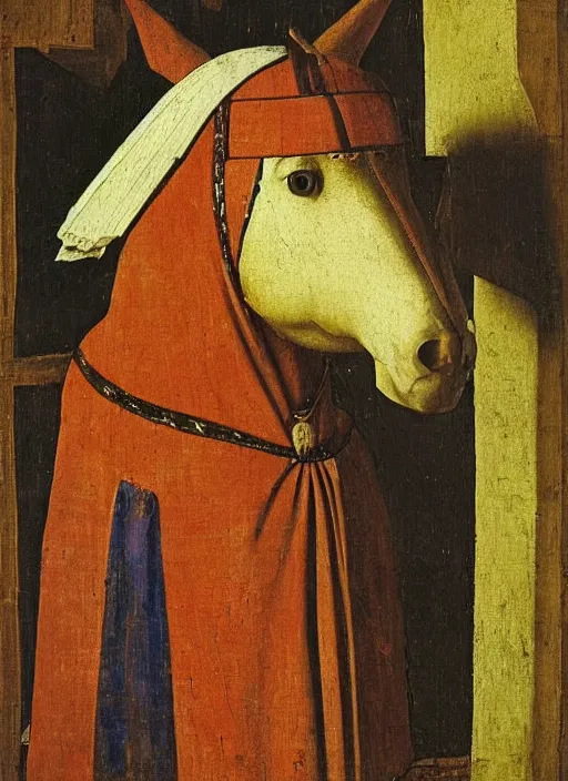 Prompt: wooden horse toy, medieval painting by jan van eyck, johannes vermeer, florence