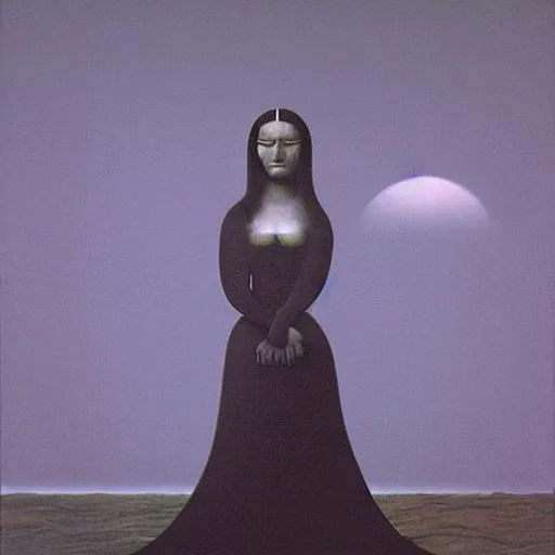 Image similar to the monalisa in the style of zdzisław beksiński