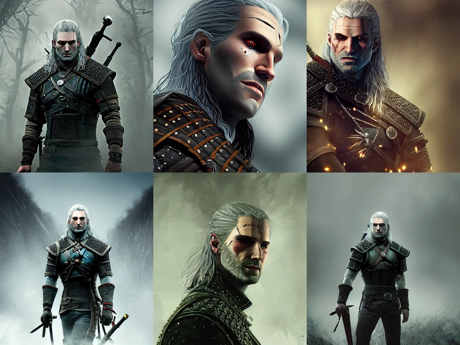 Prompt: witcher with morphing into a vampire, illustration, digital art, ruan jia, steve mccurry