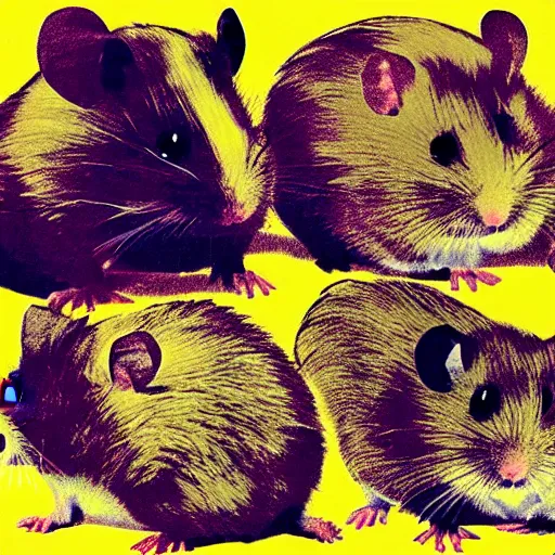 Image similar to feral hamsters, by andy warhol