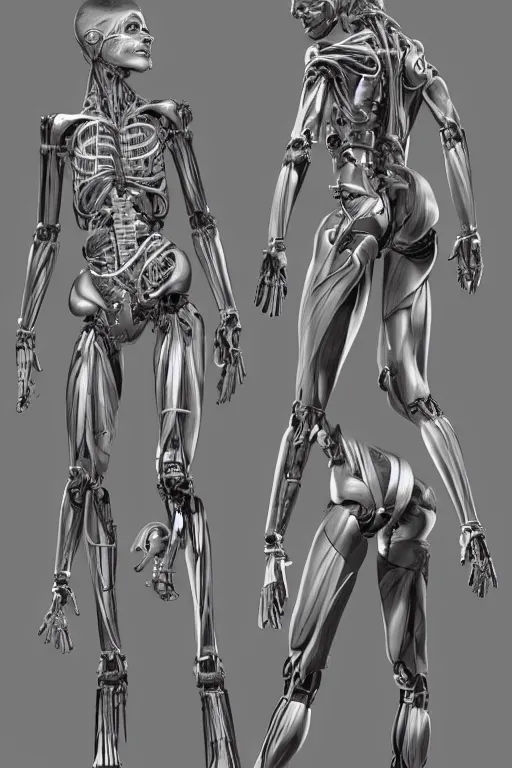 Image similar to full body female human anatomy concept, chrome, cyborg, medical anatomy, cybernetic implants, muscular system reference, monkey arms, digital art, in the style of ruben alba, aaron sims, amanda lilleston, luka mivsek, bryan christie, ranjit ghosh, artstation, pinterest, deviantart, photoshop, zbrush, unreal engine