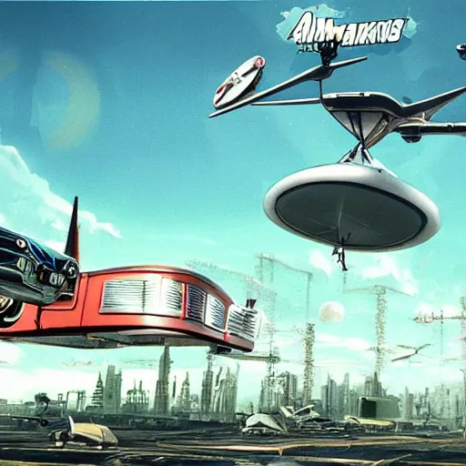 Image similar to Atompunk city with flying cars