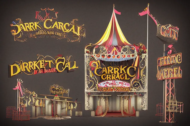 Image similar to 3d sculpt of an arched sign for a circus called 'the dark metal carnival', artstaton, digital illustration