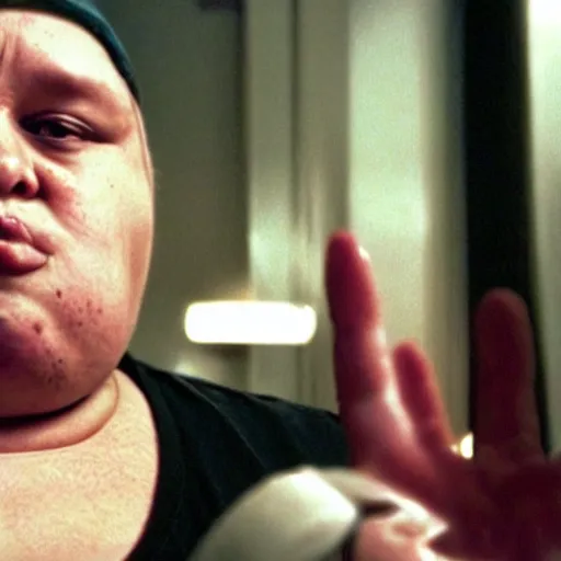 Prompt: a morbidly obese person in 8 mile ( 2 0 0 2 ), cinematic, dramatic, movie,