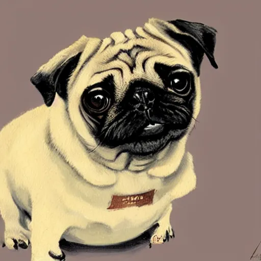 Prompt: A cute pug painted by Even Amundsen