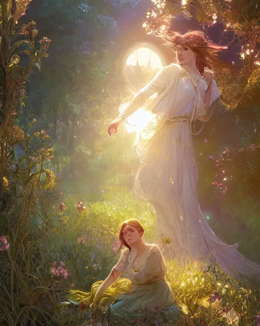 Image similar to the shire at sun rise with birds, highly detailed, gold filigree, romantic storybook fantasy, soft cinematic lighting, award, disney concept art watercolor illustration by mandy jurgens and alphonse mucha and alena aenami, pastel color palette, featured on artstation