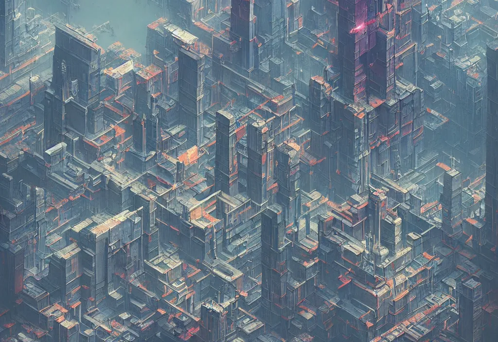 Image similar to a cyberpunk cityscape in isometric style, by Beksinski 4k, deviantart, trending on artstation