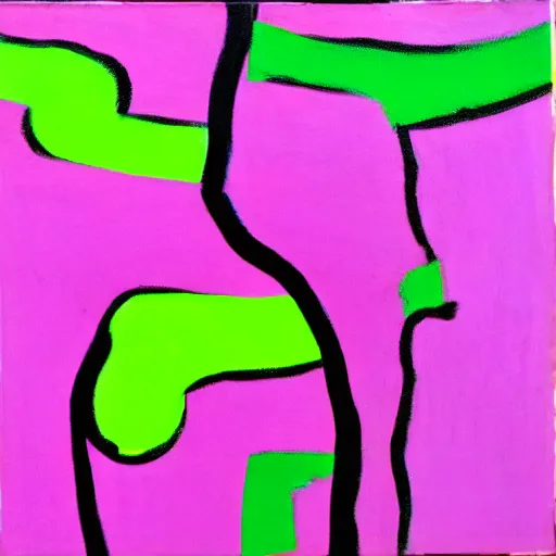 Image similar to gestural abstraction painting in hot pink, lime green, and purple