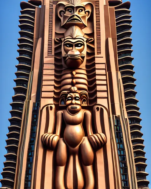 Image similar to high quality 3 d art deco biomorphic hanuman! head building in mumbai!! centre, highly detailed, cinematic smooth, berenice abbott & john j. park, dramatic warm morning light, wide shot, high angle, uhd 8 k, sharp focus