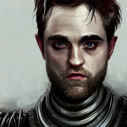 Prompt: “Robert Pattison portrait, dystopia core, hyperrealistic, apocalyptic, highly detailed exoskeleton armor, dramatic, sharp focus, hero, gape, epic, perfectly symmetrical face, perfect eyes, intricate, elegant, digital painting, concept art”