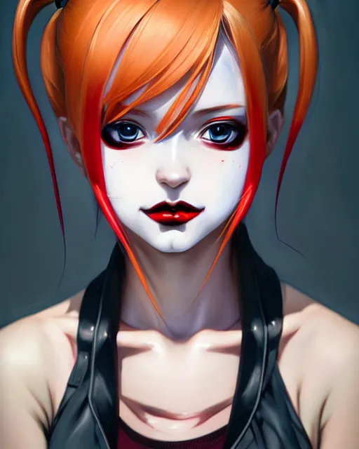 Prompt: portrait Anime as harley-quinn character girl cute-fine-face, brown-red-hair pretty face, realistic shaded Perfect face, fine details. Anime. realistic shaded lighting by Ilya Kuvshinov katsuhiro otomo ghost-in-the-shell, magali villeneuve, artgerm, rutkowski, WLOP Jeremy Lipkin and Giuseppe Dangelico Pino and Michael Garmash and Rob Rey