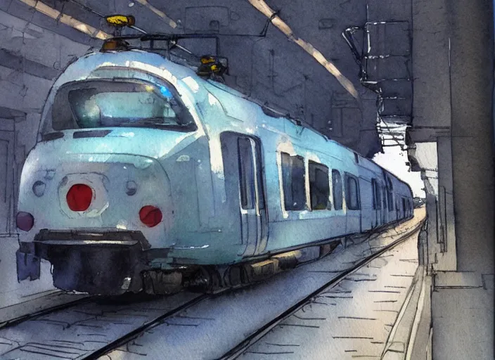 Image similar to concept art of a urban train pinterest, artstation trending, behance, watercolor, by coby whitmore *, silver, laser light *,