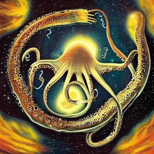 Image similar to an octopus giving birth to the universe