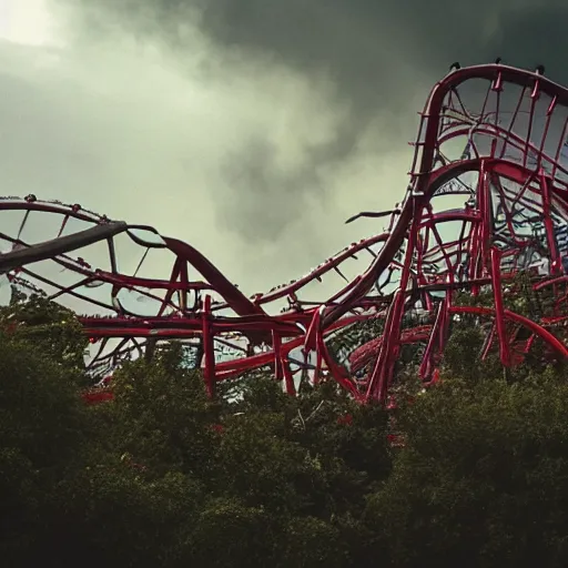 Image similar to photo of a roller coaster with a apocalyse theme