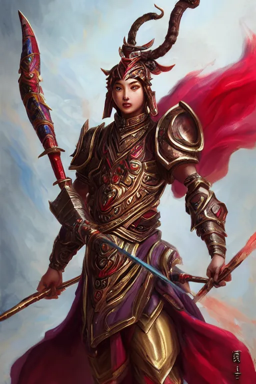 Image similar to a masterpiece portrait of nezha, legendary slim male god holding spear and red armor, bomb, fantasy character portrait, hyper detailed, digital painting, 8 k realistic, trending on artstation, sharp focus, dof, by fenghua zhong, artgerm, ne zha from smite, tsuyoshi nagano, flame everywhere