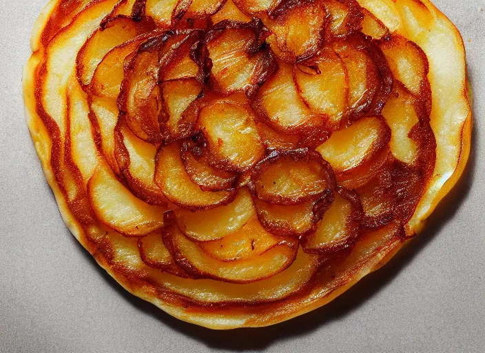 Prompt: potato on a pancake, professional food photography, studio lighting, plating