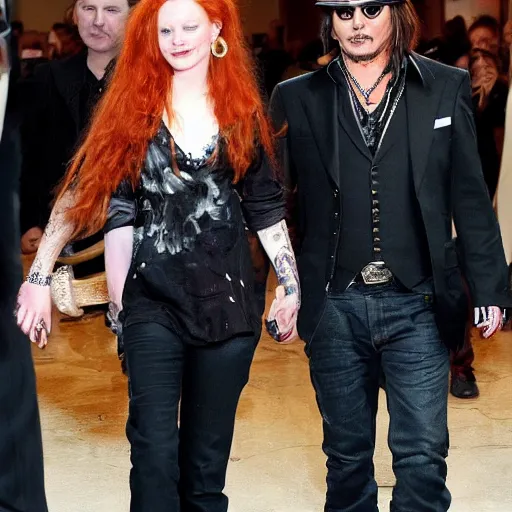 Image similar to johnny depp with his new girlfriend with ginger hair.