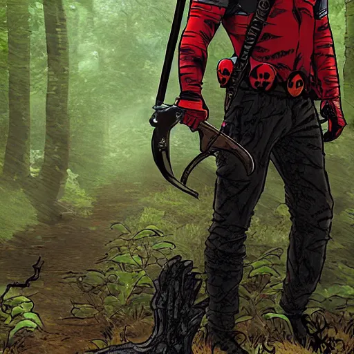 Image similar to jason voorhees meets deadpool in the woods digital art 4 k detailed super realistic