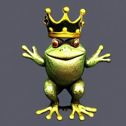 Image similar to anthropomorphic frog wearing crown, photo, 5 5 mm