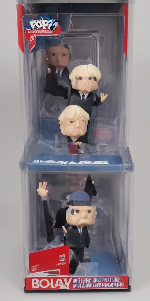 Prompt: pop figure product in box of boris johnson,