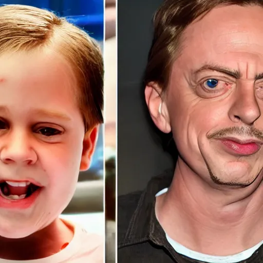 Image similar to photo realistic picture of kid with half face of steve buscemi and other half of amy schumer