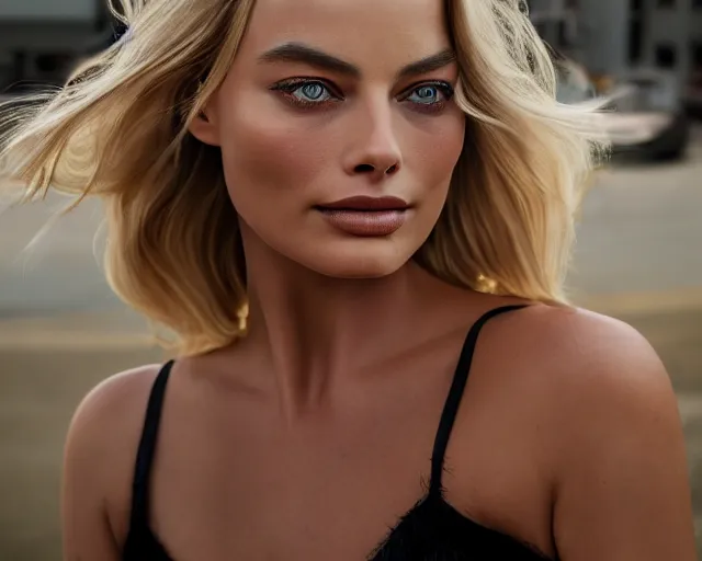 Image similar to a mix of margot robbie and jennifer hawkins, hyper realistic face, beautiful eyes, cinematic, long shot, hyper detailed, 8 5 mm photograph, 8 k resolution, film still, sharp lens, wide lens