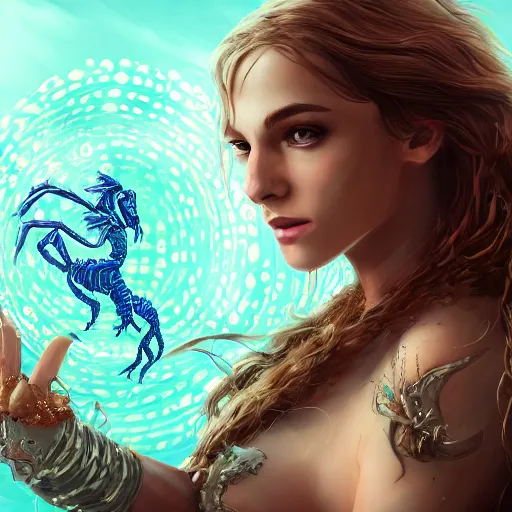 Image similar to water sign : scorpio as a person, illustrative art, artist interpretation, concept art, cgsociety contest winner, artstation, artstation hd, 4 k, 8 k, intricate, detailed, intricately detailed