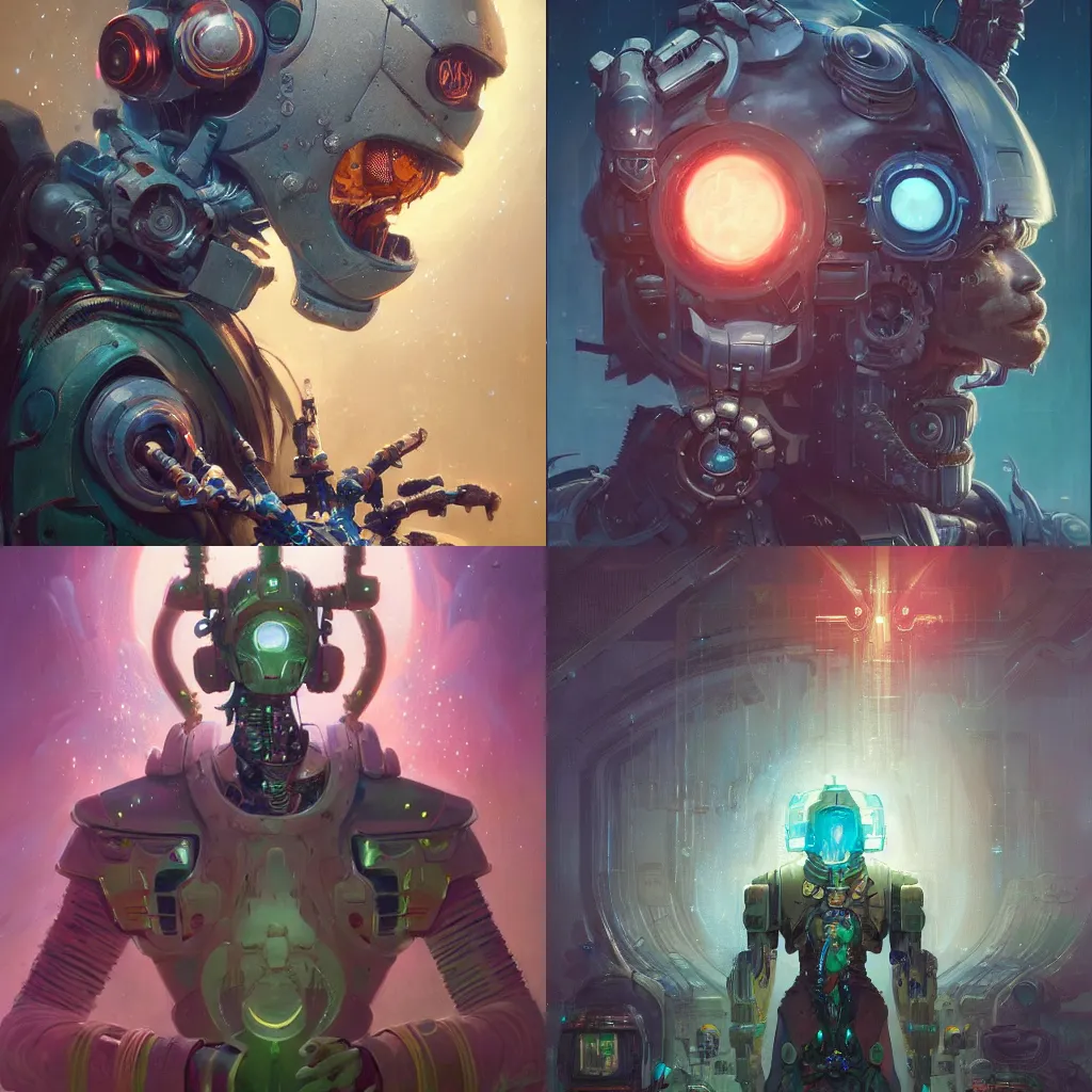 Prompt: portrait of a happy cybernetic duke of Christmas, cyberpunk concept art by pete mohrbacher and seb mckinnon and beksinski and josan gonzales, digital art, highly detailed, intricate, sci-fi, sharp focus, Trending on Artstation HQ, deviantart, unreal engine 5, 4K UHD image