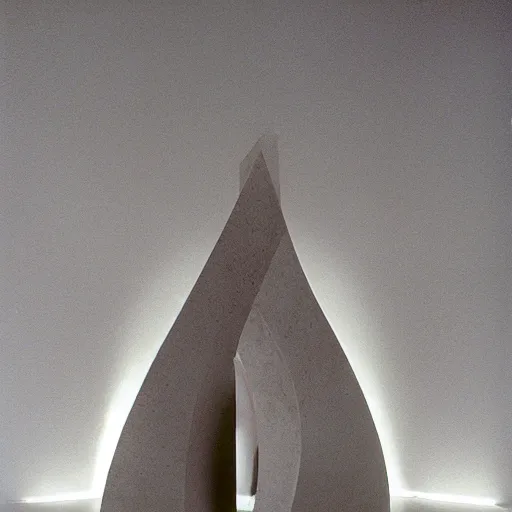 Image similar to a spaceship made of stone with intricate glowing carvings designed by isamu noguchi