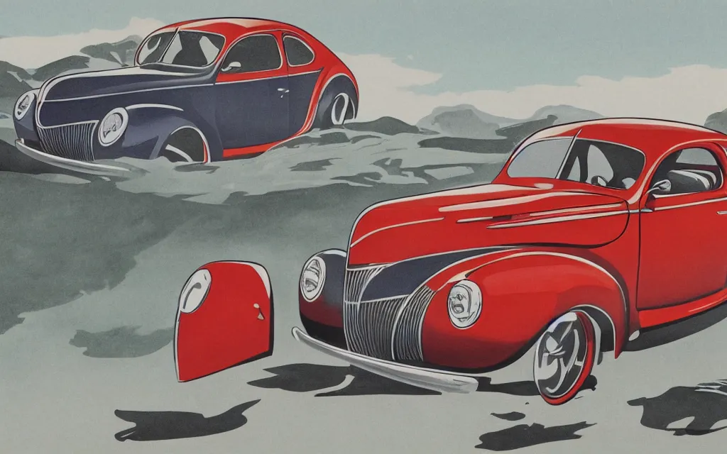 Prompt: illustration of a 1 9 4 0 ford coupe