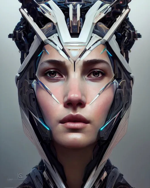 Image similar to symmetry!! portrait of a machine from horizon zero dawn, machine face, pharoanic look, intricate, elegant, highly detailed, digital painting, artstation, concept art, smooth, sharp focus, illustration, art by artgerm and greg rutkowski and alphonse mucha, 8 k