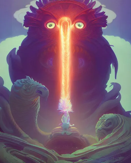 Image similar to highly detailed surreal vfx portrait of a sacred chimera, stephen bliss, unreal engine, greg rutkowski, loish, rhads, beeple, makoto shinkai and lois van baarle, ilya kuvshinov, rossdraws, tom bagshaw, alphonse mucha, global illumination, detailed and intricate environment