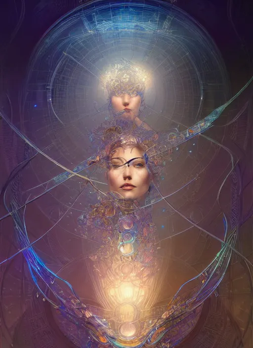 Prompt: fractals!! water, hybrids, tech wear, scifi, glowing lights!! intricate elegant, highly detailed, digital painting, artstation, concept art, smooth, sharp focus, thin glowing wires, illustration, art by artgerm and greg rutkowski and alphonse mucha