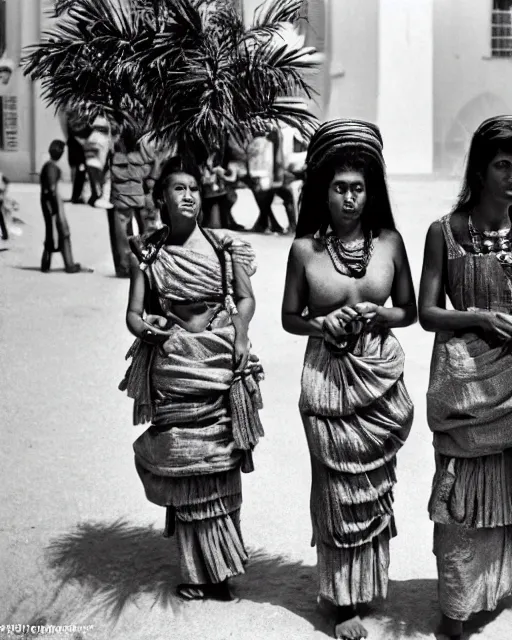 Image similar to Award winning reportage photo of Monegasque Natives with incredible hair wearing traditional garb by Garry Winogrand and Dian Arbus, 85mm ND 5, perfect lighting, gelatin silver process