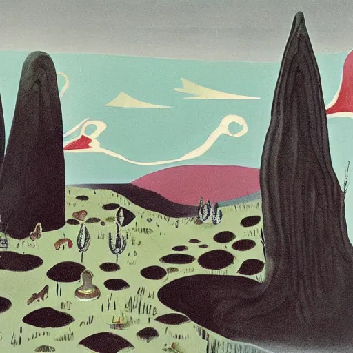 Prompt: A Landscape by Hilma af Klinti and Charles Addams